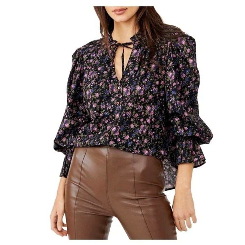 FREE PEOPLE Black Floral Blouse - Picture 3 of 13